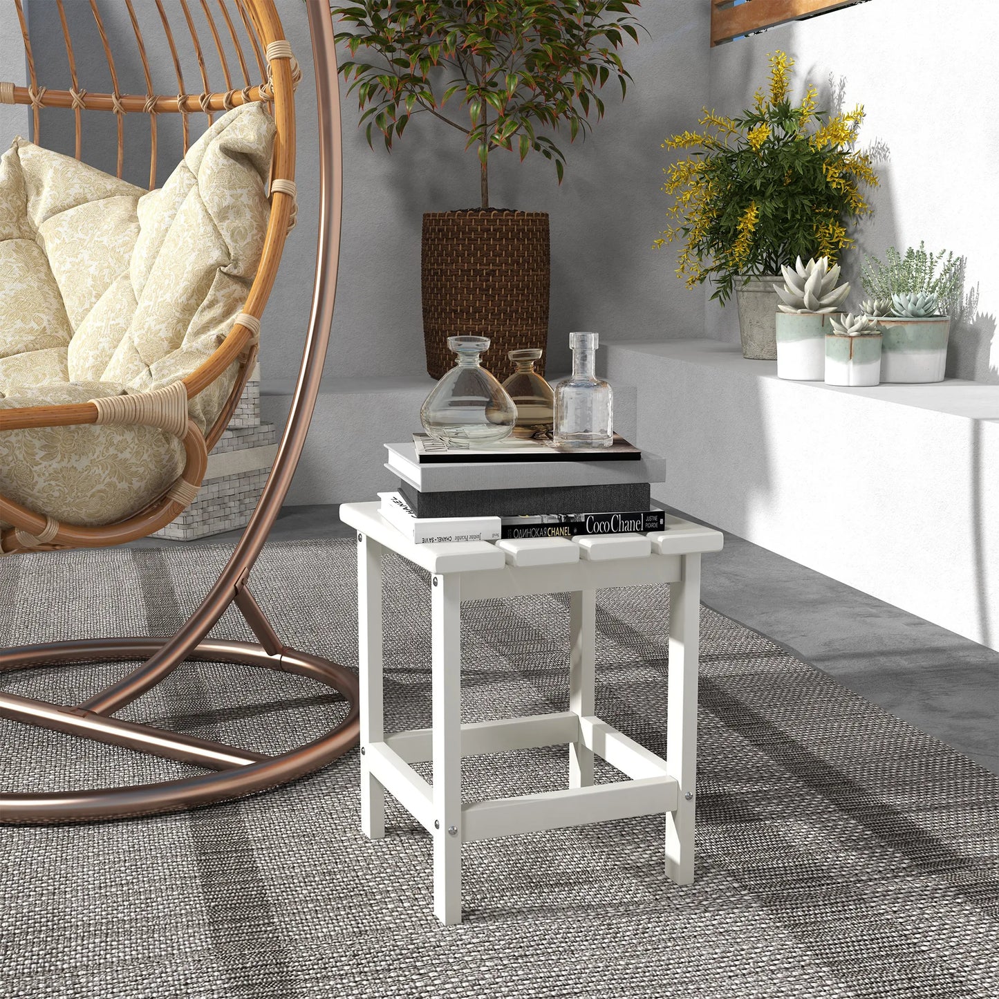 Patio Side Table, Outdoor Plastic End Table for Backyard Deck Lawn