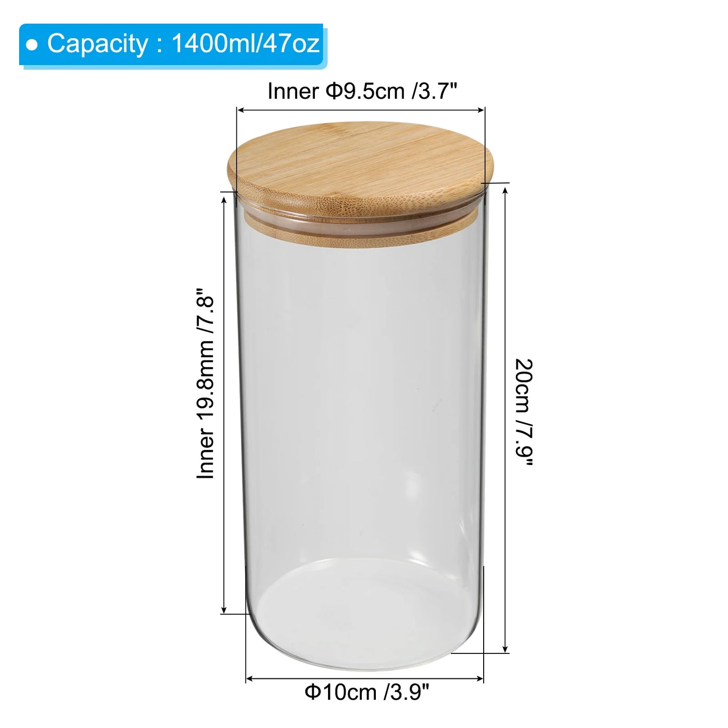 Glass Jar with Airtight Bamboo Lid, Glass Kitchen Container Clear Food Storage Jar for Nuts Sugar Coffee Beans Spices
