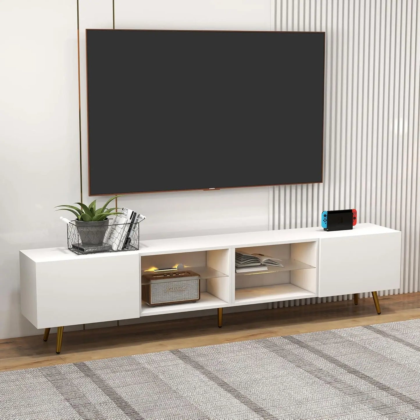 86" TV Stand, Modern Entertainment Center for 75" TV, Television Console Table with Storage Cabinets with Adjustable Shelves