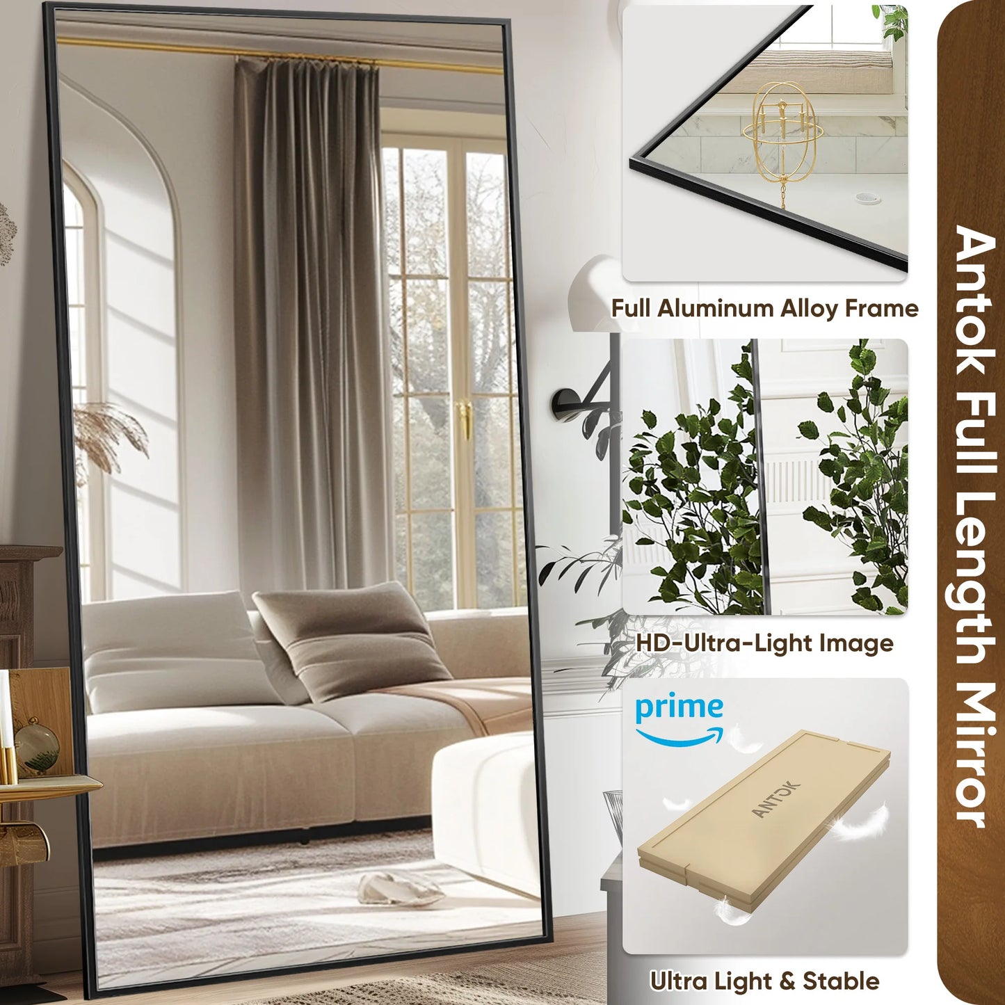 Full Length Mirror, 78"x38" Floor Mirror with Stand, Hanging Mounted Mirrors for Bedroom, Living Room, Dining Room