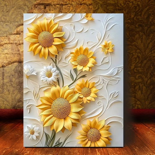 3D relief sunflower canvas art with wood frame, vivid yellow wall printing in living room and bedroom, home decor