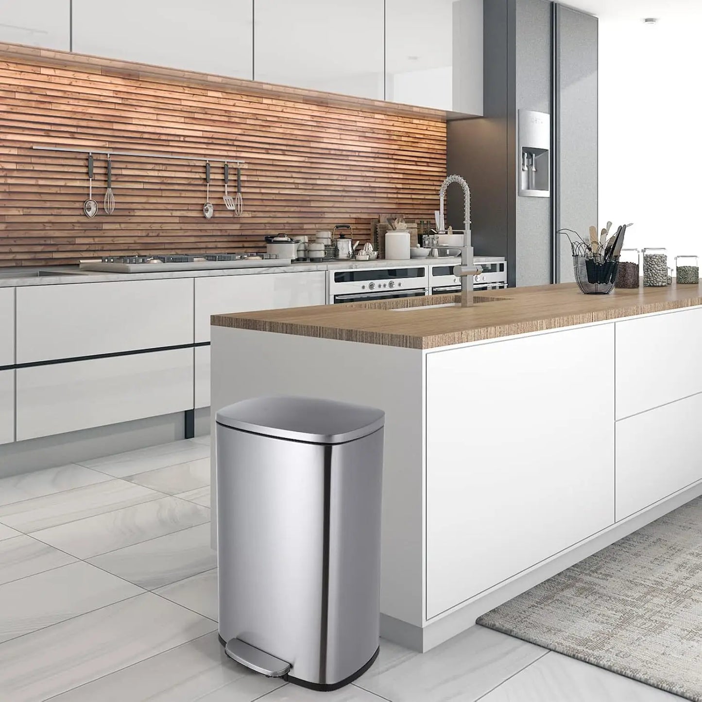 Homfa 30L Stainless Steel Step Trash Can Kitchen Garbage Can W/ Soft Close, Black,White, Silver, Gray, Red +