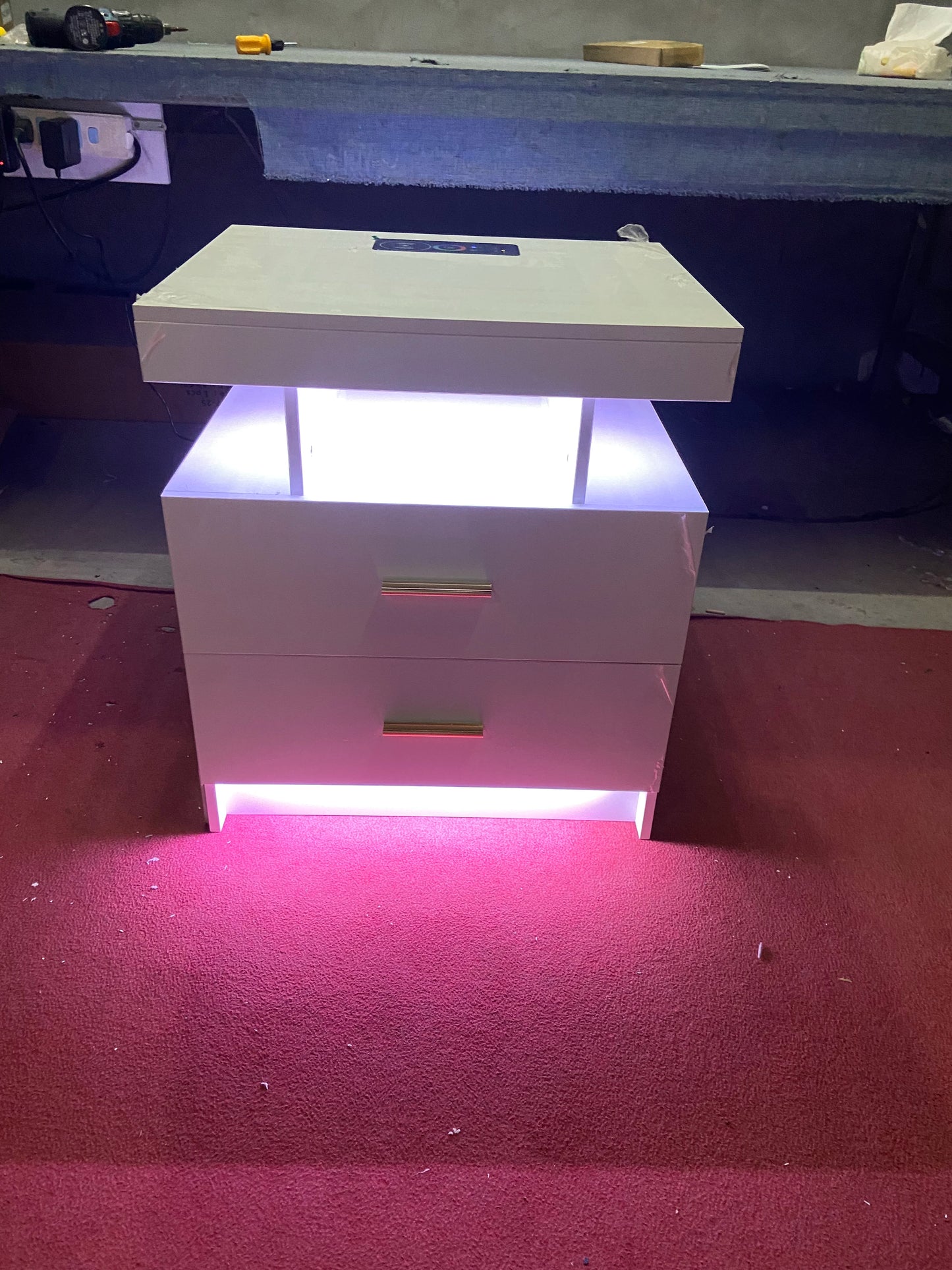 JDPAG LED Nightstand, RGB Black Night Stand with USB/Wireless Charging Station, Modern Bedside Table has Auto Sensor RGB Lights