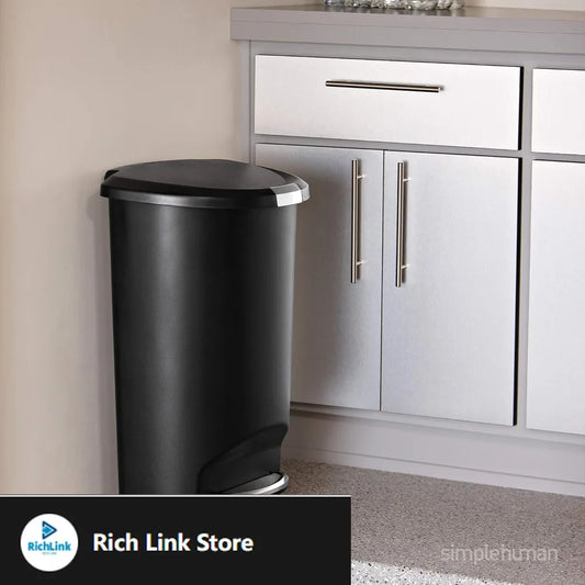 50 Liter / 13 Gallon Semi-Round Kitchen Step Trash Can with Secure Slide Lock, Grey Plastic