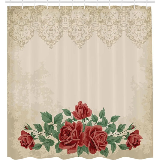 elegant vintage floral shower curtain - red rose love and charm in soft fabric for bathroom decor