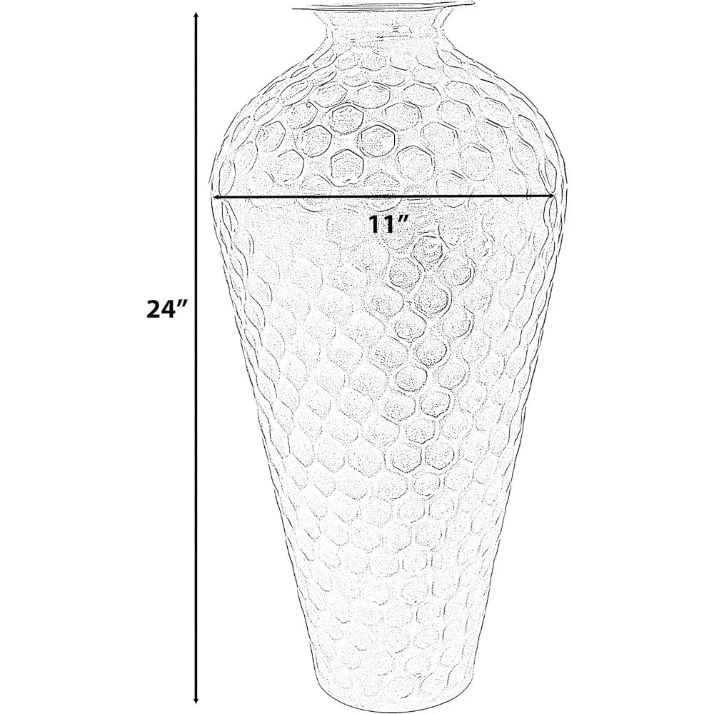 Decorative Modern Gold Metal Hammered Floor Vase Elegant 23Inch Tall Trumpet Shape for Entryway Living Room or Dining Room Decor