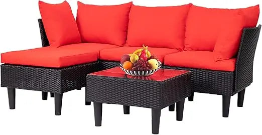 Patio Furniture Sets 5 Pieces Outdoor Wicker Conversation Set Sectional Sofa Rattan Chair for Outdoor Backyard Porch Poolside