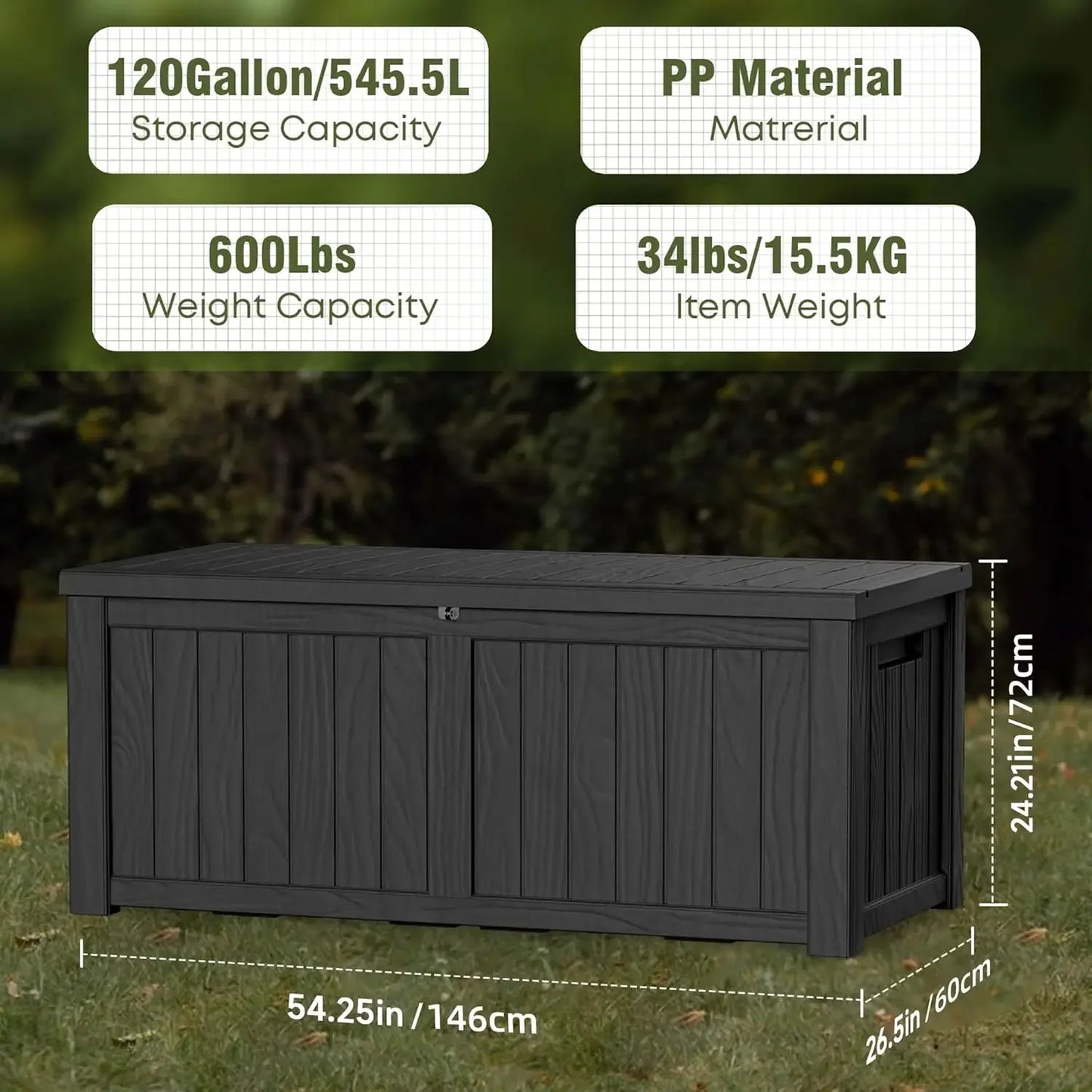 120 Gallon Waterproof Outdoor Storage Box,Resin Deck Box,Lockable Outside Storage Box Container for Patio Furniure