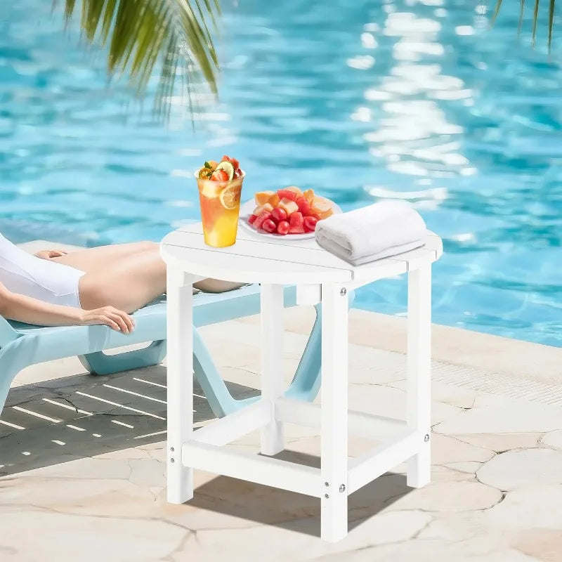 Round Patio Side Table White, Adirondack End Table for Backyard and Indoor