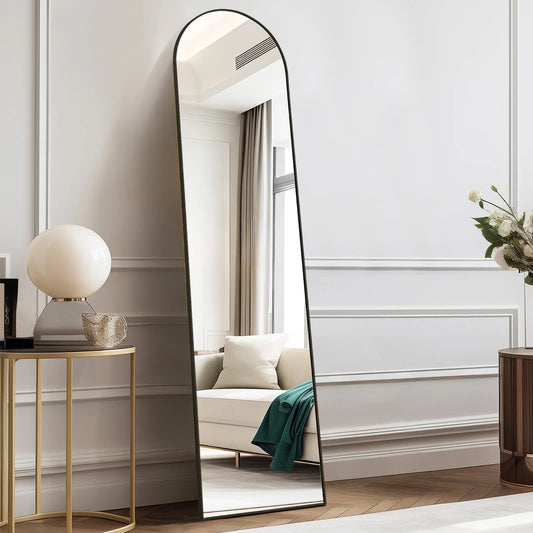 Full Body Wall Mirror 59"x16"/64"x21" Standing or Wall-Hanging with Stand Aluminum Alloy Frame Bedroom Cloakroom Decoration