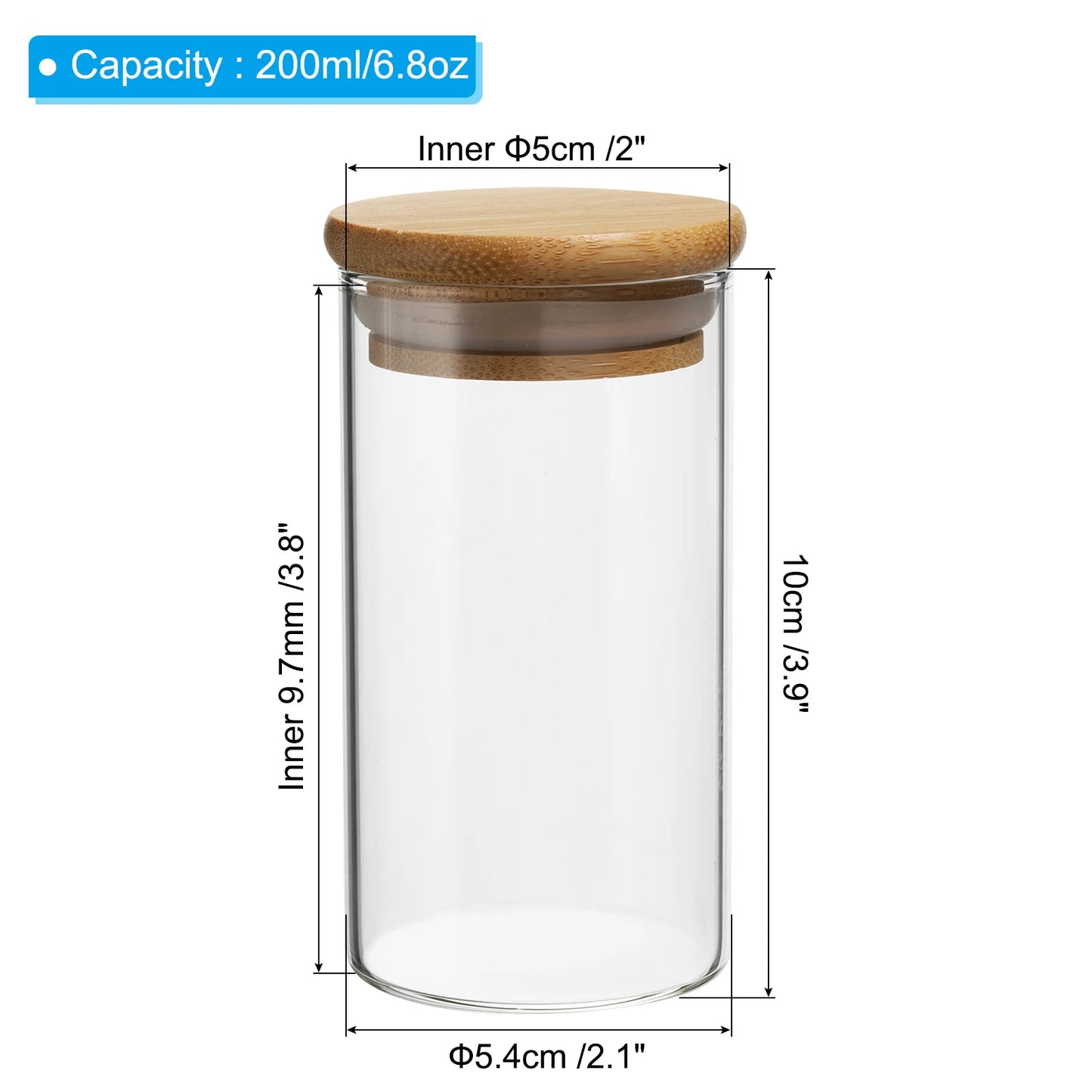 Glass Jar with Airtight Bamboo Lid, Glass Kitchen Container Clear Food Storage Jar for Nuts Sugar Coffee Beans Spices