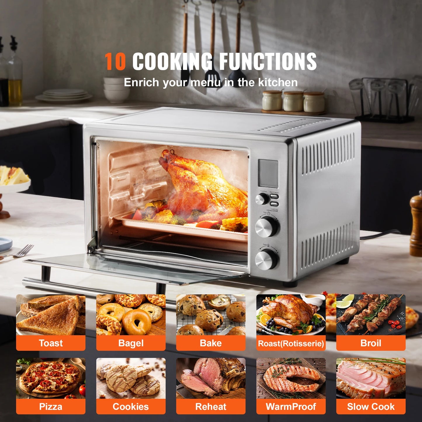 SucceBuy10-IN-1 Convection Oven, 28L/29.6Qt Multifunctional Conventional Oven Countertop, 1800W 4-Tier Toaster