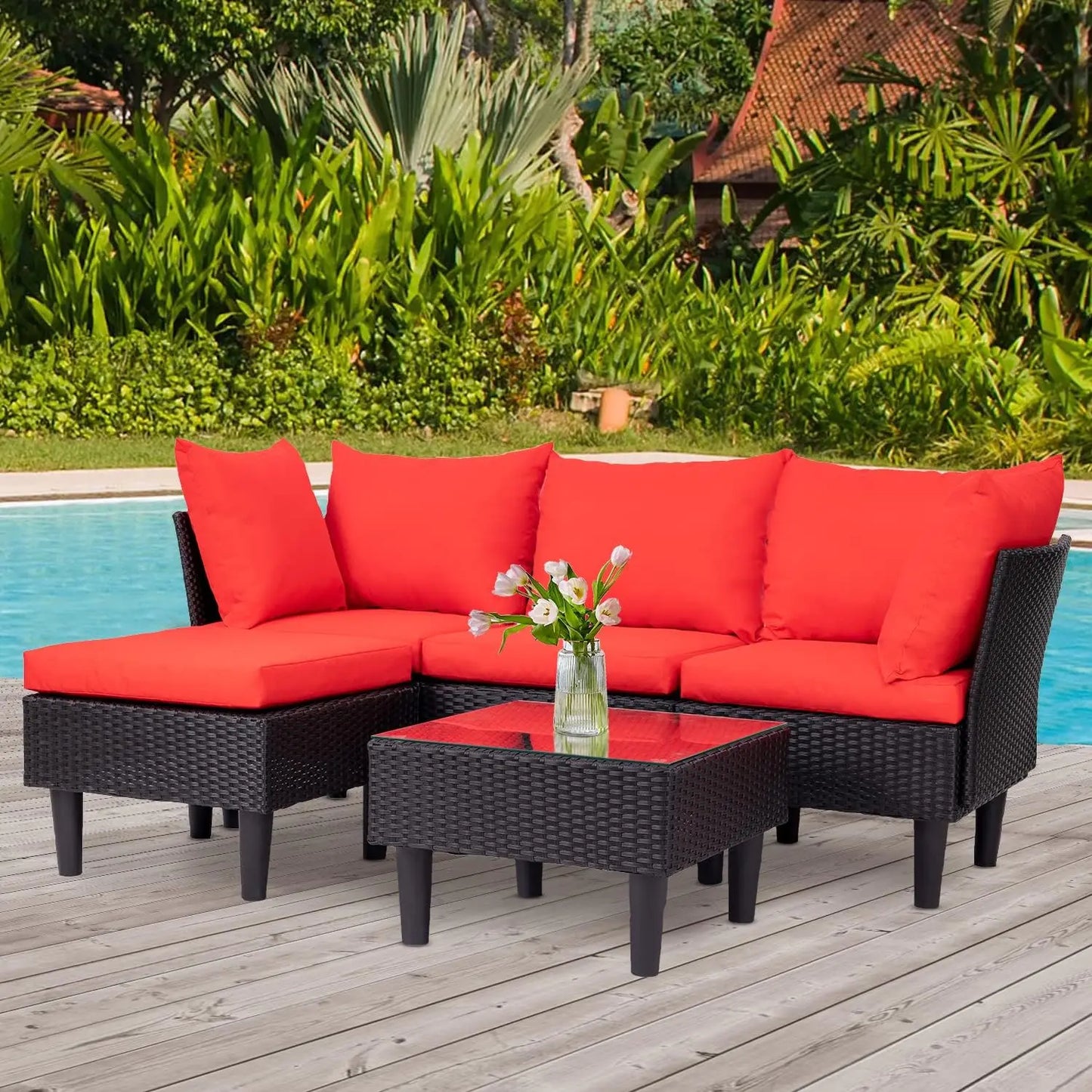 Patio Furniture Sets 5 Pieces Outdoor Wicker Conversation Set Sectional Sofa Rattan Chair for Outdoor Backyard Porch Poolside