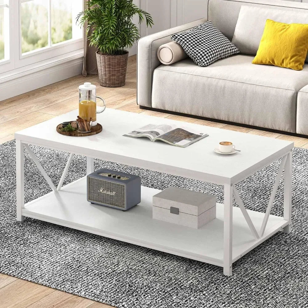 Coffee Table,Rustic Wood and Metal Living Room Table,Industrial Rectangle Center Table with Storage Shelf,47 Inch Coffee Tables (Multiple colors)