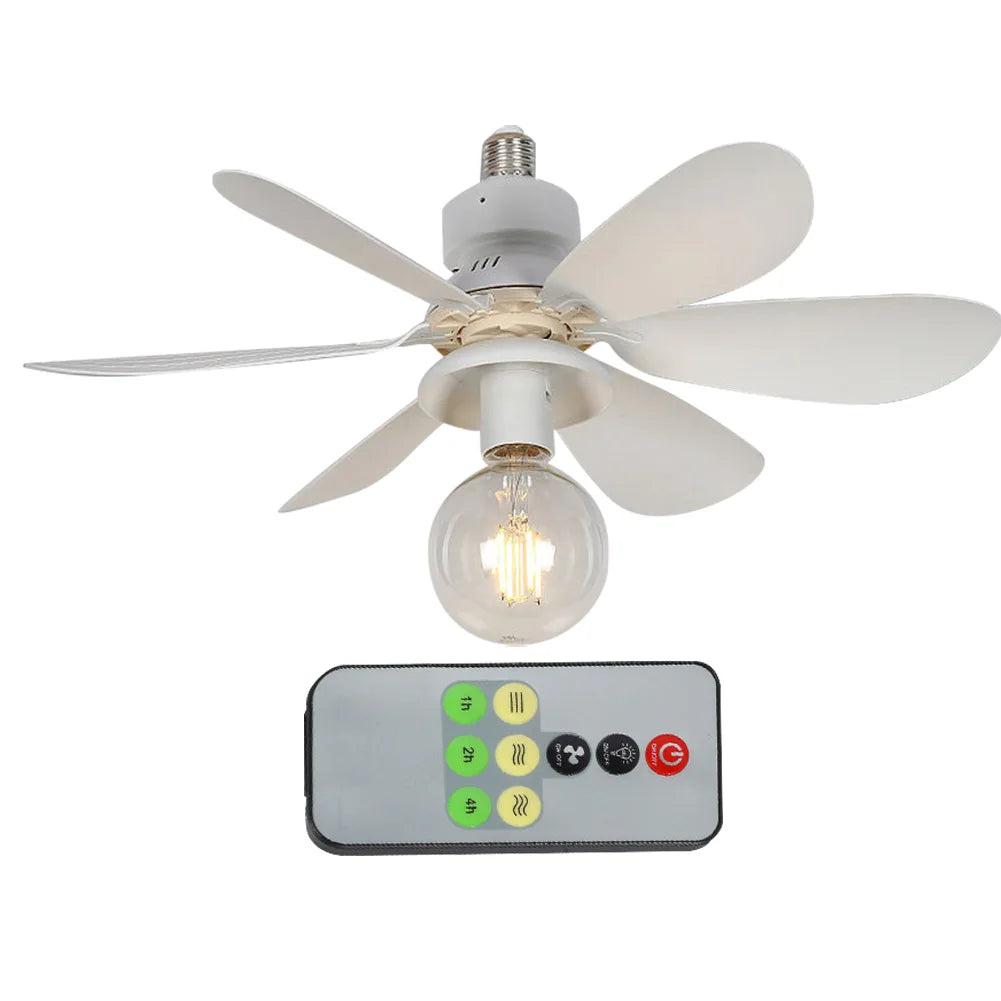 E27 Socket Fan LED Light E27 Base 52cm LED Bulb Ceiling Fan Remote Control Indoor Ceiling Fan Light Dimmable for Bedroom Kitchen