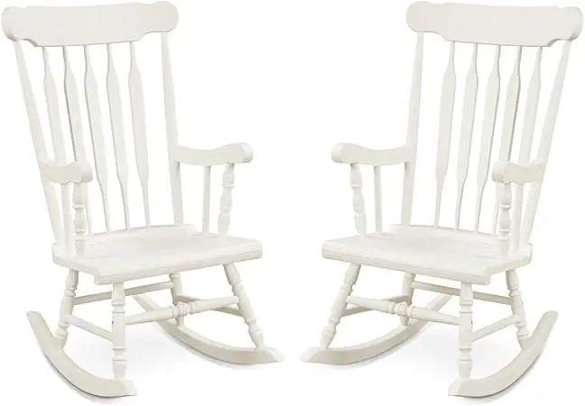 Outdoor Wood Rocking Chair Set of 2 - Patio Rocking Chair with Rubber Wood Frame, Slat Back, Outside & Indoor Rocker for Garden