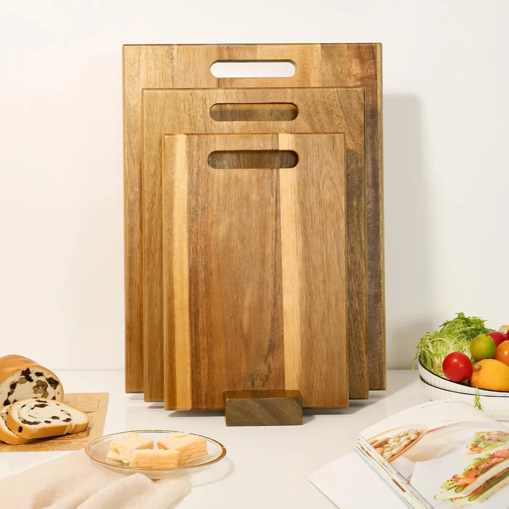 Wood Cutting Boards Set of 3 PCS for Kitchen, Large Wooden Cutting Board Set with Handle, Thick Chopping Board