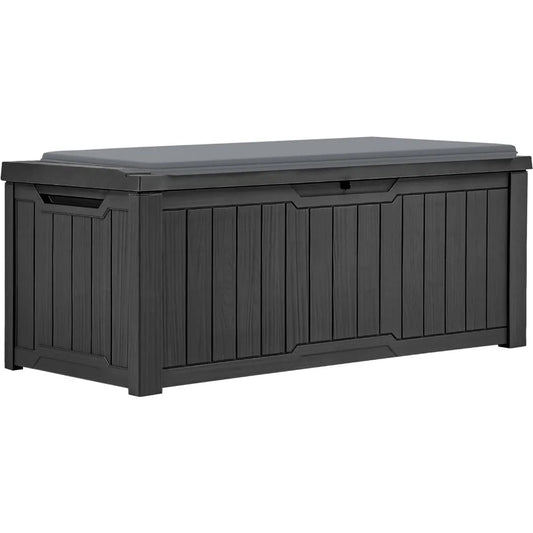120 Gallon Resin Deck Box, Weather Resistant Outdoor Storage Box for Patio Pillow, Garden Tools, Pool Supplies, Lockable, Easy