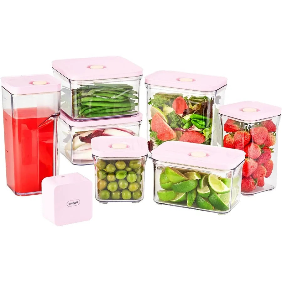 Premium Airtight Food Storage Containers ROSE 8P/SET, 6pcs Container, 1pcs Water Pitcher and Vacuum Sealer. Patented Double Silicone Lining