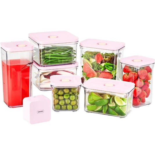 Premium Airtight Food Storage Containers ROSE 8P/SET, 6pcs Container, 1pcs Water Pitcher and Vacuum Sealer. Patented Double Silicone Lining