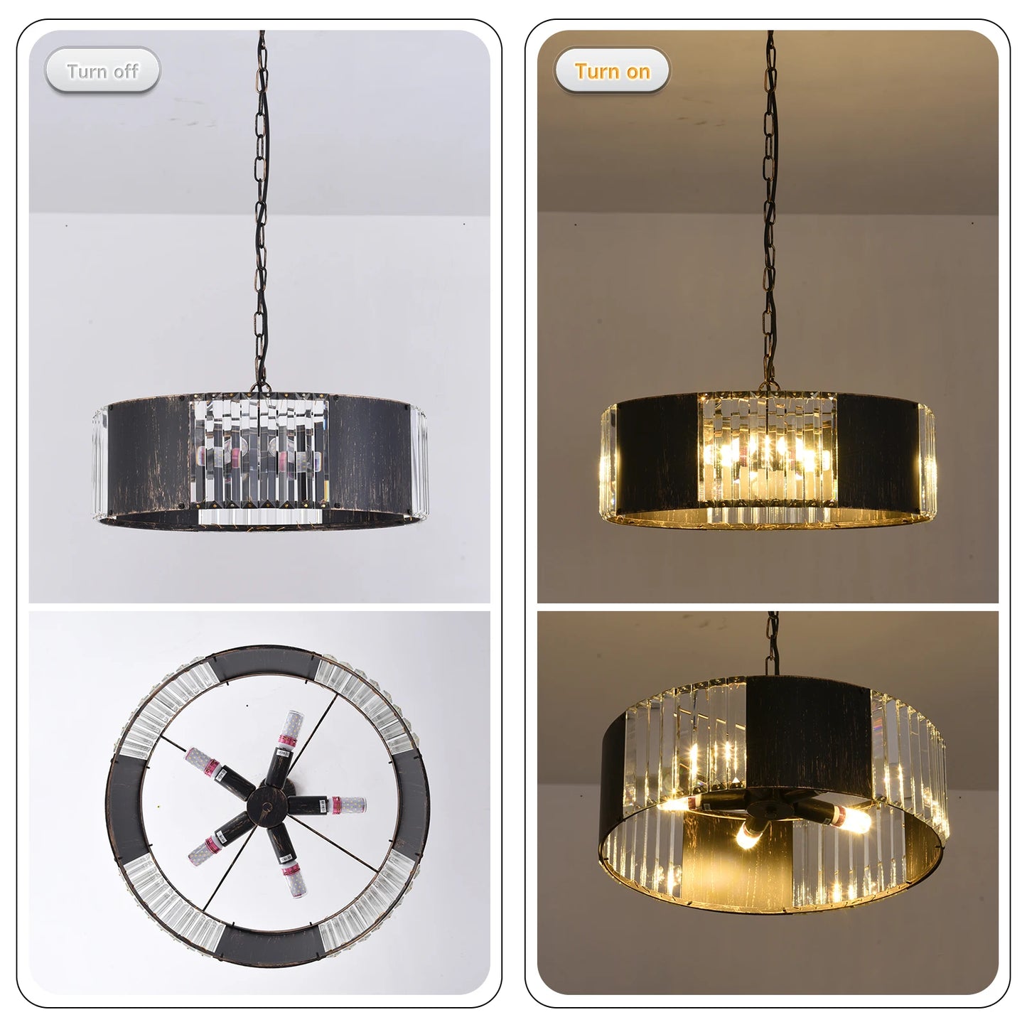 VETRULUS Luxury Black Crystal Modern Pendant Light Hanging Ceiling Lamp Chandelier Home Decor Lustre Living Dining Room Kitchen