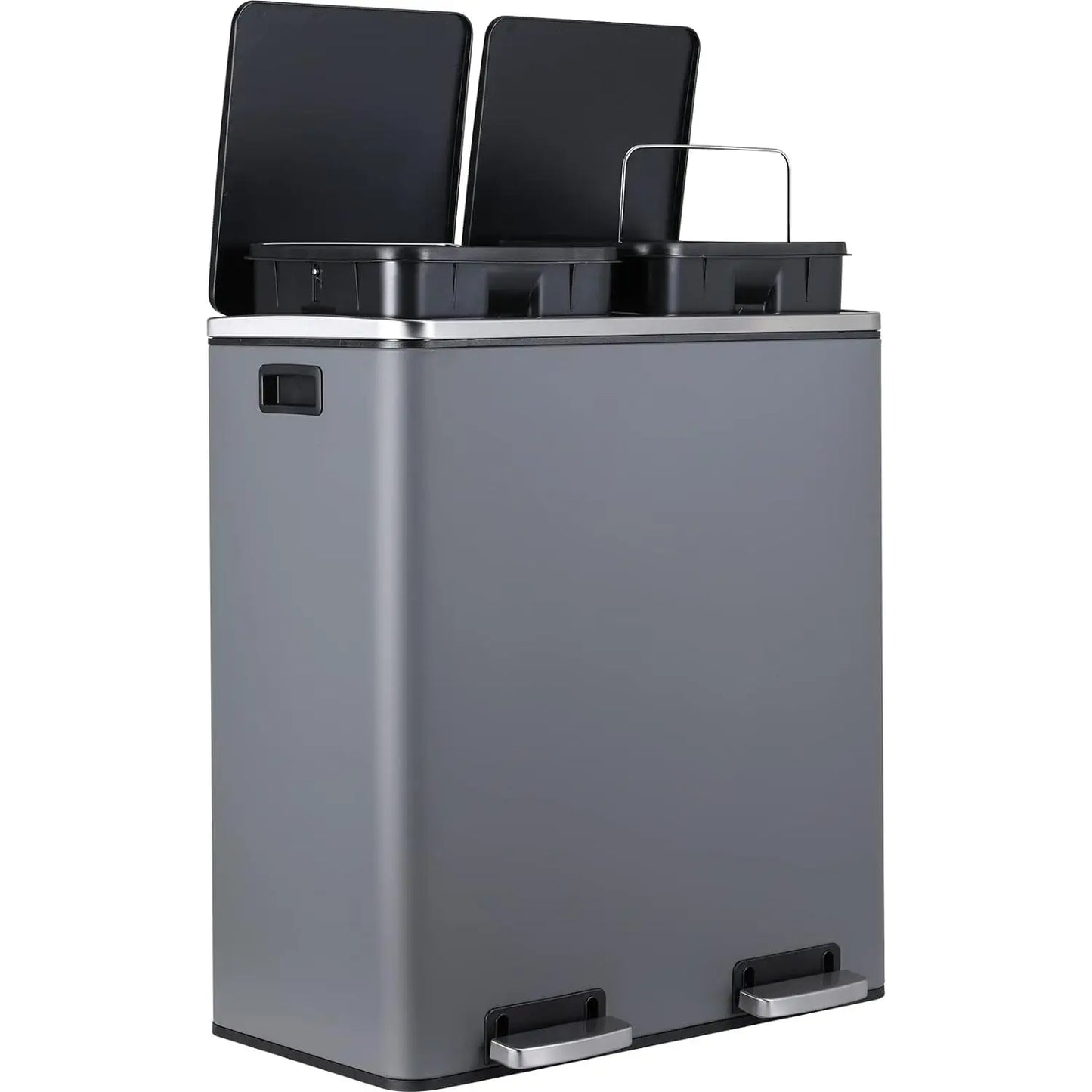 16 Gal (60 L) Stainless Steel Kitchen Trash Can Dual Recycling Bin Garbage Can with Lid Garbage Bin Dustbin w/ Soft-Close Lid (Multiple colors)