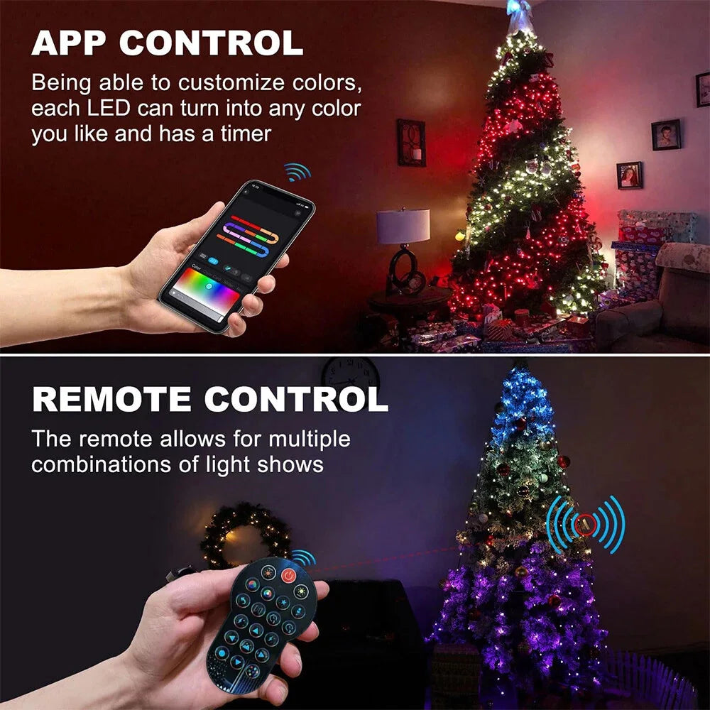 Smart Christmas Tree Lights with Star Topper, Music Sync Outside String Lamps with Remote & APP Controlled for Yard Display